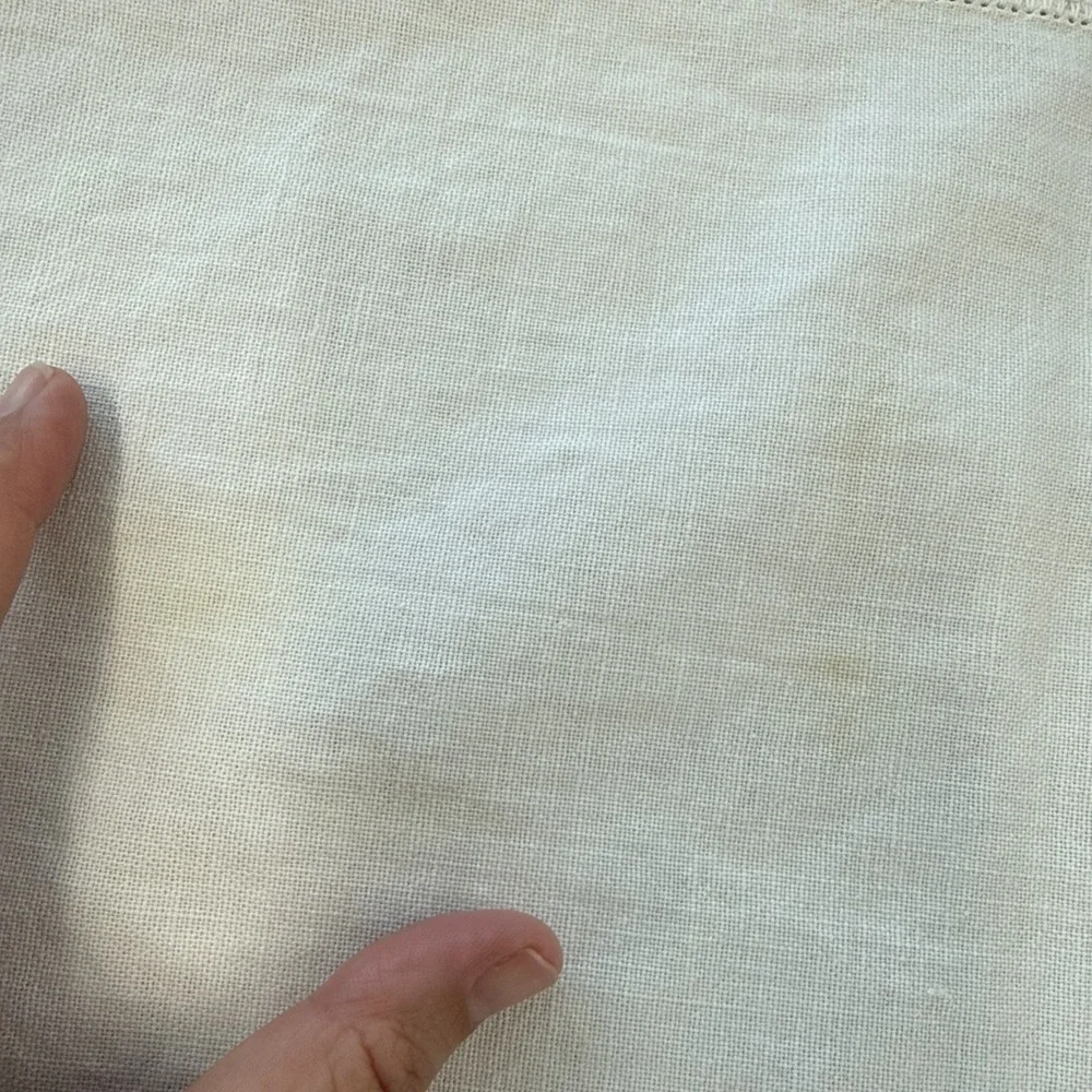 Vtg Cross Stitch Tablecloth Cotton Embroidery Blue White Basket Floral Stains